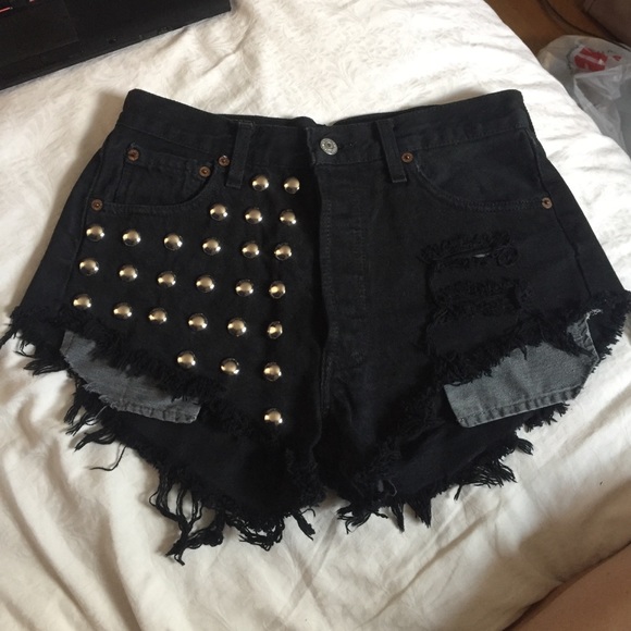 Levi's Pants - Levi Strauss black denim studded shorts ripped W30